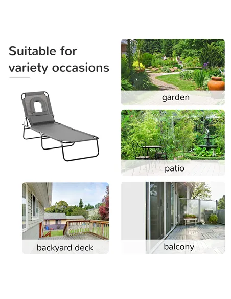 Outsunny Folding Sun Lounger Reclining Chair w/ Pillow Reading Hole Garden Beach