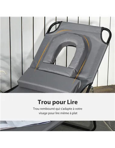 Outsunny Folding Sun Lounger Reclining Chair w/ Pillow Reading Hole Garden Beach