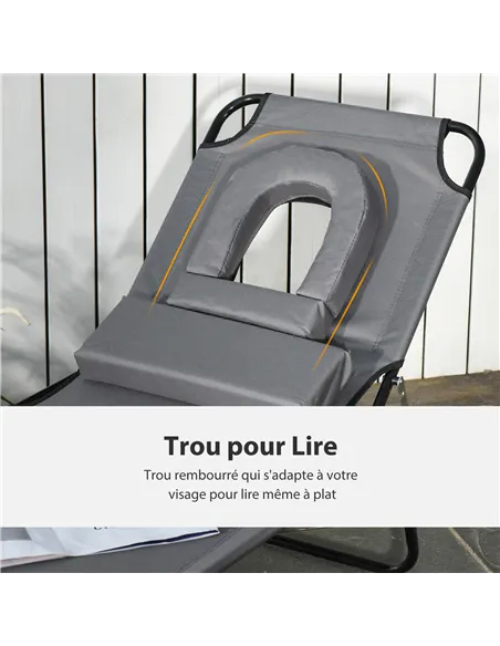 Outsunny Folding Sun Lounger Reclining Chair w/ Pillow Reading Hole Garden Beach