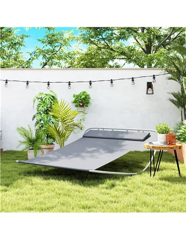 Outsunny Rocking Sun Lounger, Double Garden Lounger Sunbed with Headrest Pillows, Texteline Outdoor Rocking Chair Swing Hammock 