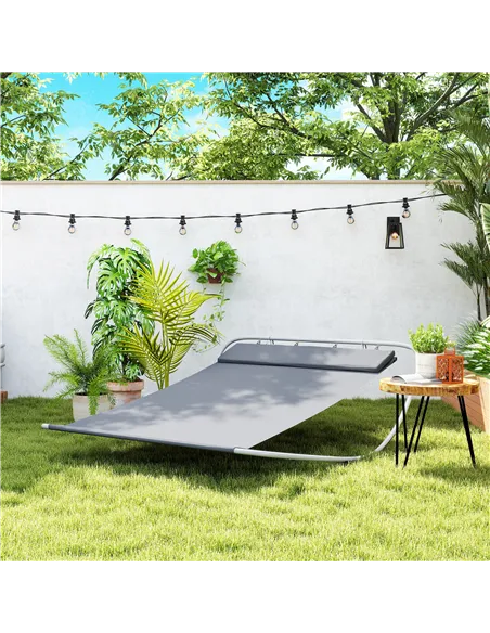 Outsunny Rocking Sun Lounger, Double Garden Lounger Sunbed with Headrest Pillows, Texteline Outdoor Rocking Chair Swing Hammock 