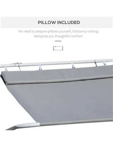 Outsunny Rocking Sun Lounger, Double Garden Lounger Sunbed with Headrest Pillows, Texteline Outdoor Rocking Chair Swing Hammock 