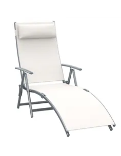 Outsunny Sun Lounger Steel Frame Outdoor Folding Chaise Texteline Lounge Chair Recliner with Headrest & 7 Levels Adjustable Back