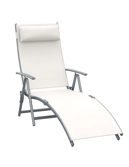 Outsunny Sun Lounger Steel Frame Outdoor Folding Chaise Texteline Lounge Chair Recliner with Headrest & 7 Levels Adjustable Back