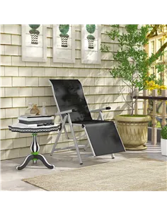 Outsunny Outdoor Sun Lounger 10-Position Adjustable Texteline Folding Reclining Chairs with Footrest for Patio Garden, Black 2
