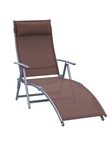 Outsunny Sun Lounger Steel Frame Outdoor Folding Chaise Texteline Lounge Chair Recliner with Headrest & 7 Levels Adjustable Back
