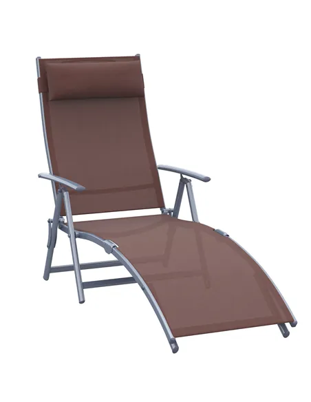 Outsunny Sun Lounger Steel Frame Outdoor Folding Chaise Texteline Lounge Chair Recliner with Headrest & 7 Levels Adjustable Back
