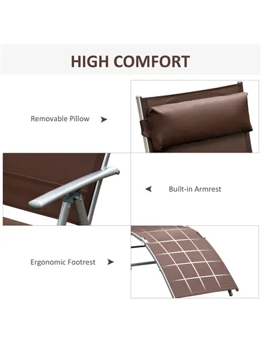 Outsunny Sun Lounger Steel Frame Outdoor Folding Chaise Texteline Lounge Chair Recliner with Headrest & 7 Levels Adjustable Back