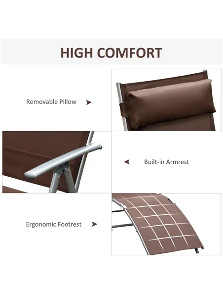 Outsunny Sun Lounger Steel Frame Outdoor Folding Chaise Texteline Lounge Chair Recliner with Headrest & 7 Levels Adjustable Back