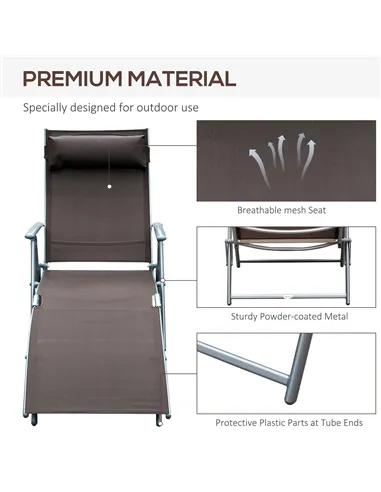 Outsunny Sun Lounger Steel Frame Outdoor Folding Chaise Texteline Lounge Chair Recliner with Headrest & 7 Levels Adjustable Back