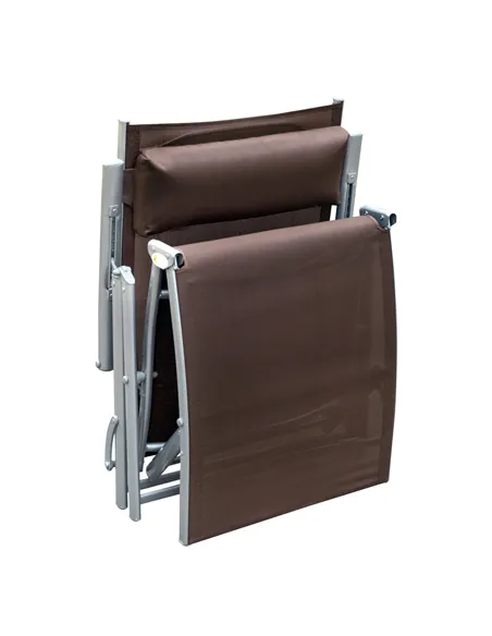 Outsunny Sun Lounger Steel Frame Outdoor Folding Chaise Texteline Lounge Chair Recliner with Headrest & 7 Levels Adjustable Back