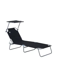 Outsunny Outdoor Foldable Sun Lounger, 4 Level Adjustable Backrest Reclining Sun Lounger Chair with Angle Adjust Sun Shade Awnin