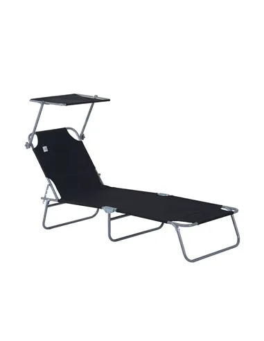 Outsunny Outdoor Foldable Sun Lounger, 4 Level Adjustable Backrest Reclining Sun Lounger Chair with Angle Adjust Sun Shade Awnin