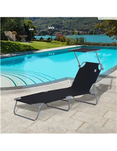 Outsunny Outdoor Foldable Sun Lounger, 4 Level Adjustable Backrest Reclining Sun Lounger Chair with Angle Adjust Sun Shade Awnin 2