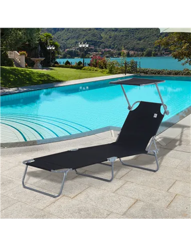 Outsunny Outdoor Foldable Sun Lounger, 4 Level Adjustable Backrest Reclining Sun Lounger Chair with Angle Adjust Sun Shade Awnin