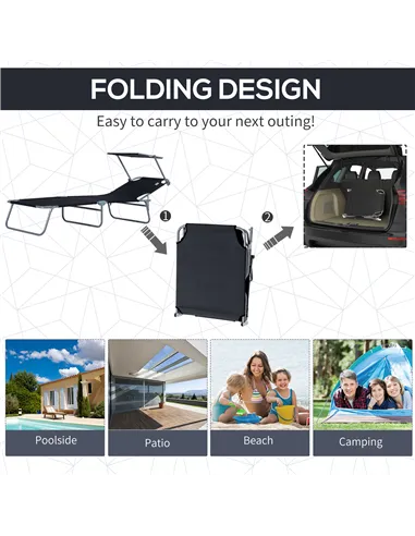 Outsunny Outdoor Foldable Sun Lounger, 4 Level Adjustable Backrest Reclining Sun Lounger Chair with Angle Adjust Sun Shade Awnin