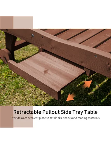 Outsunny Outdoor Wooden Lounger Chair, Sun Bed with Built-In Table, Adjustable Backrest and Wheels, Red Brown