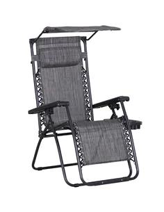 Outsunny Foldable Reclining Garden Chair with Headrest, Zero Gravity Deck Sun Lounger Seat Chair with Footrest, Armrest, Cup Hol
