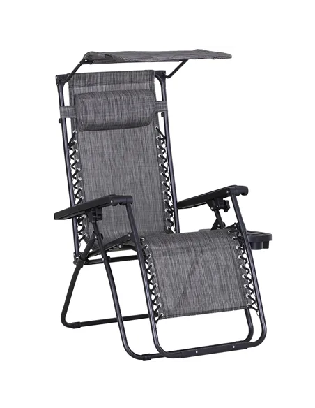 Outsunny Foldable Reclining Garden Chair with Headrest, Zero Gravity Deck Sun Lounger Seat Chair with Footrest, Armrest, Cup Hol