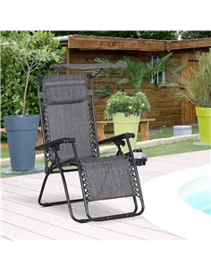 Outsunny Foldable Reclining Garden Chair with Headrest, Zero Gravity Deck Sun Lounger Seat Chair with Footrest, Armrest, Cup Hol 2