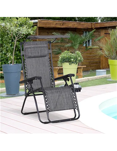 Outsunny Foldable Reclining Garden Chair with Headrest, Zero Gravity Deck Sun Lounger Seat Chair with Footrest, Armrest, Cup Hol