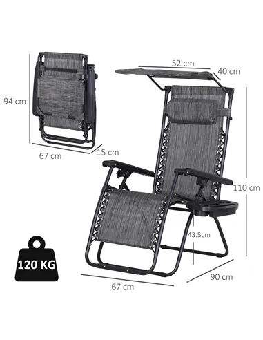 Outsunny Foldable Reclining Garden Chair with Headrest, Zero Gravity Deck Sun Lounger Seat Chair with Footrest, Armrest, Cup Hol