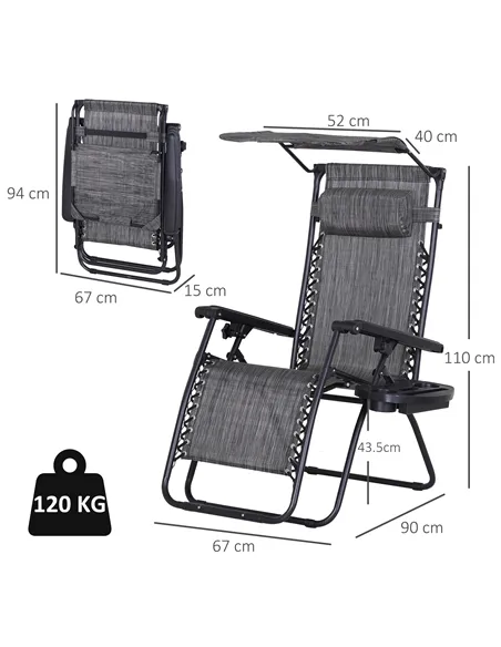 Outsunny Foldable Reclining Garden Chair with Headrest, Zero Gravity Deck Sun Lounger Seat Chair with Footrest, Armrest, Cup Hol