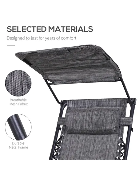 Outsunny Foldable Reclining Garden Chair with Headrest, Zero Gravity Deck Sun Lounger Seat Chair with Footrest, Armrest, Cup Hol