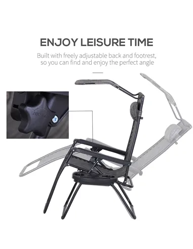 Outsunny Foldable Reclining Garden Chair with Headrest, Zero Gravity Deck Sun Lounger Seat Chair with Footrest, Armrest, Cup Hol