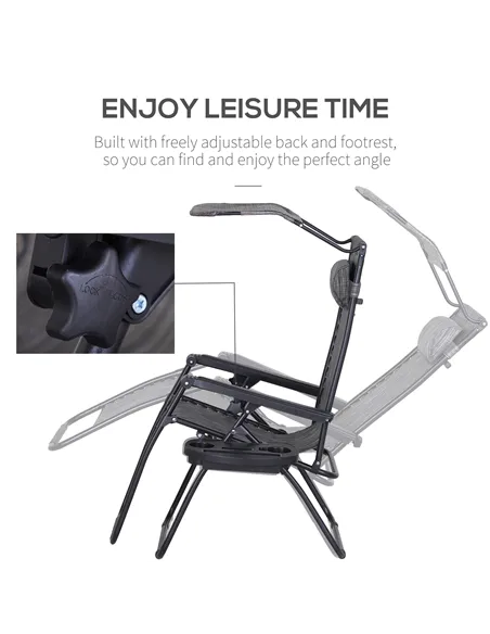 Outsunny Foldable Reclining Garden Chair with Headrest, Zero Gravity Deck Sun Lounger Seat Chair with Footrest, Armrest, Cup Hol