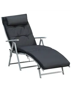Outsunny Steel Frame Outdoor Garden Padded Sun Lounger w/ Pillow Black