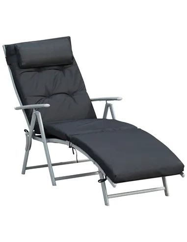 Outsunny Steel Frame Outdoor Garden Padded Sun Lounger w/ Pillow Black