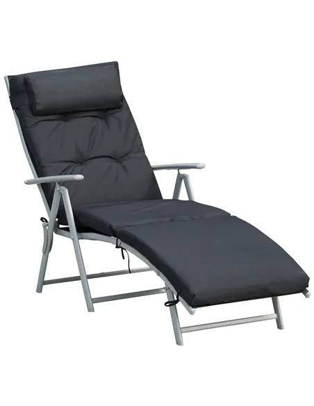 Outsunny Steel Frame Outdoor Garden Padded Sun Lounger w/ Pillow Black