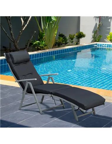 Outsunny Steel Frame Outdoor Garden Padded Sun Lounger w/ Pillow Black