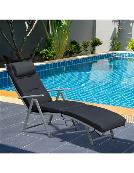 Outsunny Steel Frame Outdoor Garden Padded Sun Lounger w/ Pillow Black