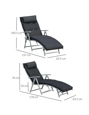 Outsunny Steel Frame Outdoor Garden Padded Sun Lounger w/ Pillow Black