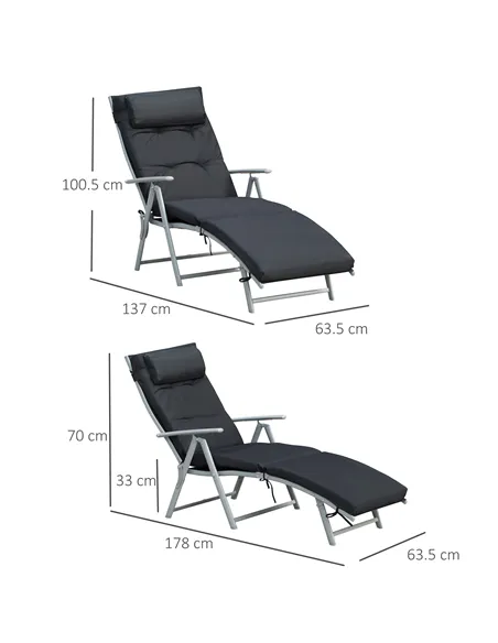 Outsunny Steel Frame Outdoor Garden Padded Sun Lounger w/ Pillow Black