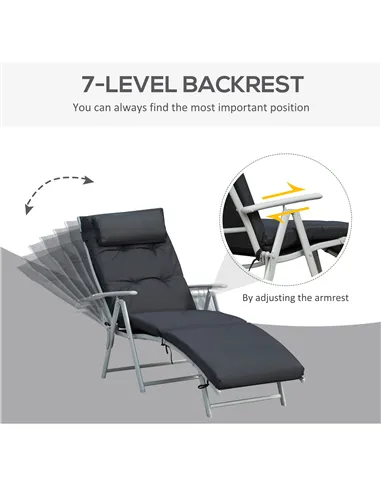 Outsunny Steel Frame Outdoor Garden Padded Sun Lounger w/ Pillow Black