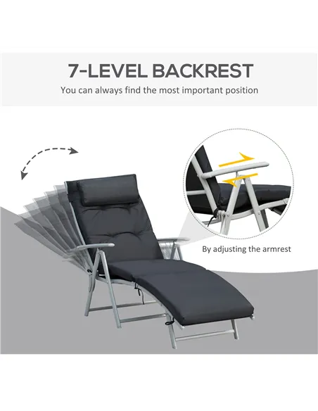 Outsunny Steel Frame Outdoor Garden Padded Sun Lounger w/ Pillow Black