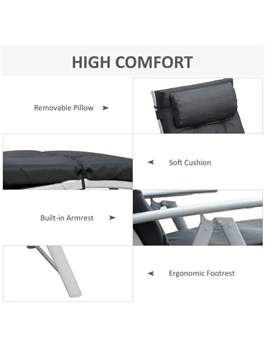 Outsunny Steel Frame Outdoor Garden Padded Sun Lounger w/ Pillow Black