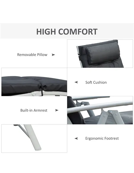 Outsunny Steel Frame Outdoor Garden Padded Sun Lounger w/ Pillow Black