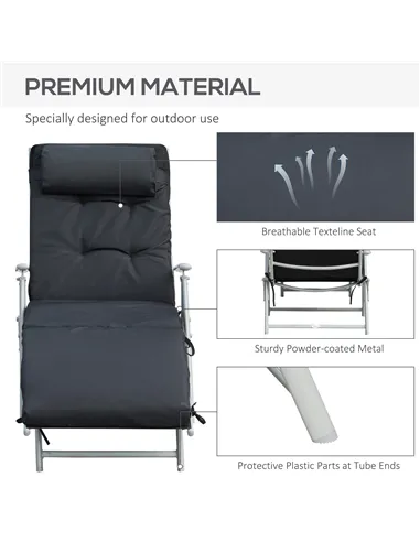 Outsunny Steel Frame Outdoor Garden Padded Sun Lounger w/ Pillow Black