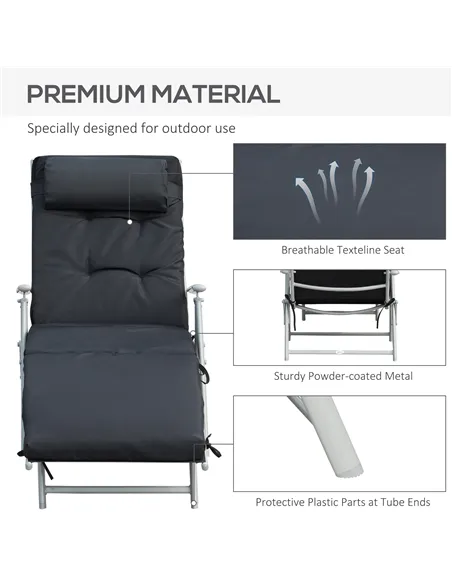Outsunny Steel Frame Outdoor Garden Padded Sun Lounger w/ Pillow Black