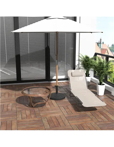 Outsunny Outdoor Foldable Sun Lounger, Adjustable Backrest Garden Recliner Sun Lounger Chair with Headrest Pillow, Beige