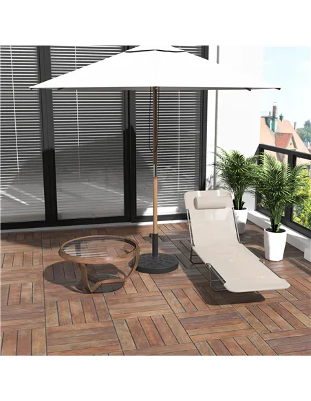 Outsunny Outdoor Foldable Sun Lounger, Adjustable Backrest Garden Recliner Sun Lounger Chair with Headrest Pillow, Beige