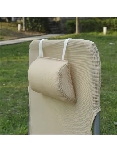 Outsunny Outdoor Foldable Sun Lounger, Adjustable Backrest Garden Recliner Sun Lounger Chair with Headrest Pillow, Beige