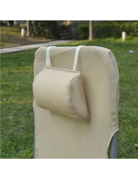 Outsunny Outdoor Foldable Sun Lounger, Adjustable Backrest Garden Recliner Sun Lounger Chair with Headrest Pillow, Beige