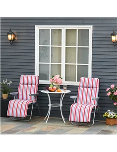 Outsunny Set of 2 Garden Sun Lounger Outdoor Reclining Seat Cushioned Seat Foldable Adjustable Recliner Red and White 2