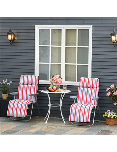 Outsunny Set of 2 Garden Sun Lounger Outdoor Reclining Seat Cushioned Seat Foldable Adjustable Recliner Red and White