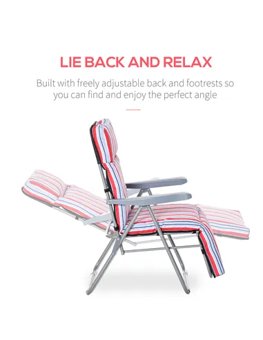 Outsunny Set of 2 Garden Sun Lounger Outdoor Reclining Seat Cushioned Seat Foldable Adjustable Recliner Red and White